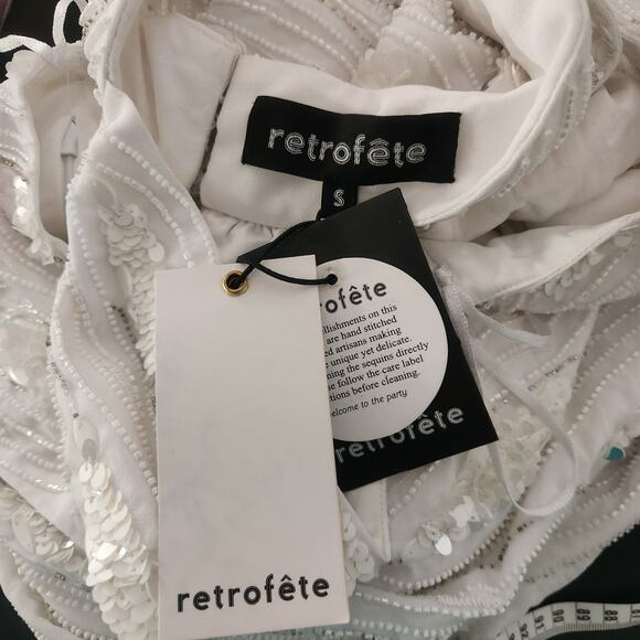 Retrofete Prima Dress in White Sequins Beaded Small NWT Sleeveless Maxi - Picture 11 of 13